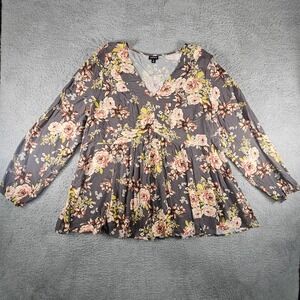 Torrid Top Womens 3X Floral V Neck Babydoll‎ Romantic Flowy Spring Casual